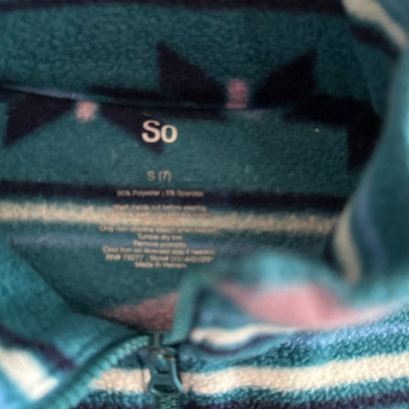 So Girls Fleece Quarter Zip Sweatshirt Teal Pink Size S 7 Cozy - Picture 2 of 5